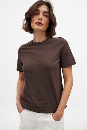Dark Brown Round Neck Cotton T-Shirt