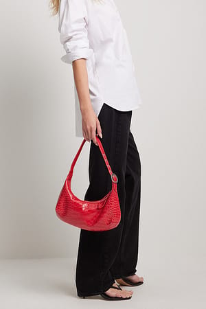 Red Rounded Croc Shoulder Bag