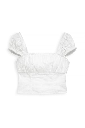 White Ruched Detail Embroidery Singlet