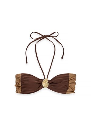 Brown Multi Halternek top met ruches