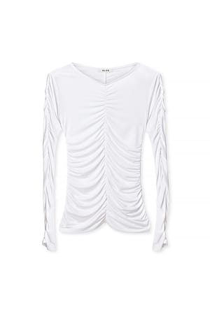 Off White Langermet topp med rysjedetaljer