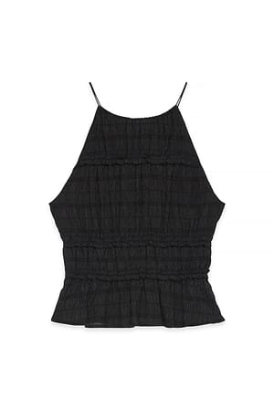 Black Ruched Halterneck Top