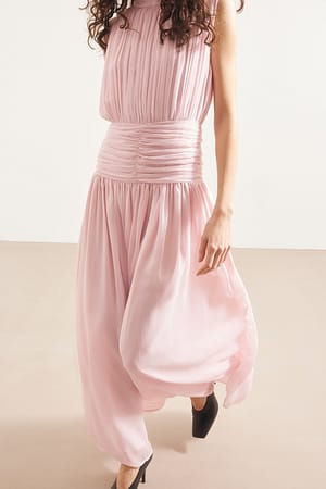 Light Pink Ruched Smock Maxi Dress