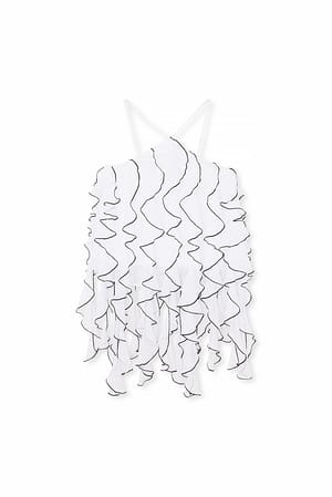 Off White Ruffle Detail Structured Chiffon Top