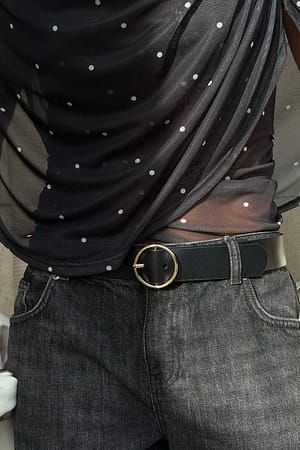 Black Cinturón de piel con hebilla redonda