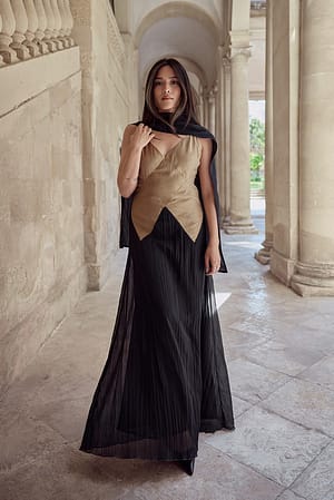 Black/Bronze Satin Flowy Maxi Dress