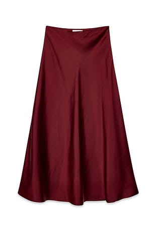 Burgundy Falda maxi de satén con cintura media
