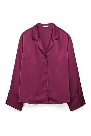 Burgundy Satin Panel Pyjama Shirt