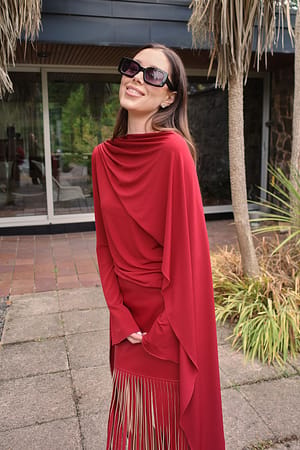 Burgundy Scarf Detail Jersey Top