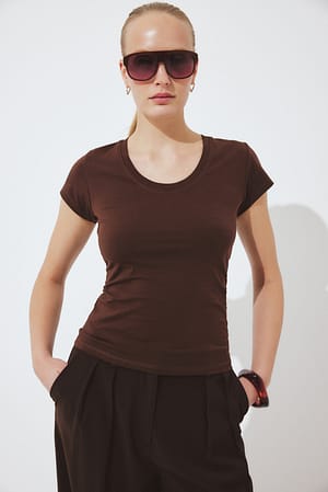 Brown Scoop Neck T-Shirt