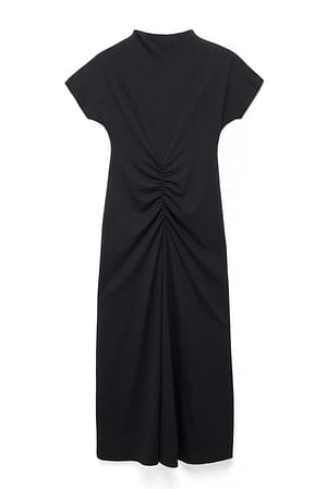 Black T-Shirt-Kleid mit Raffung