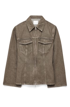 Washed Brown Denimjakke med sømdetaljer