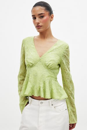 Green Top de manga larga con detalle de costura