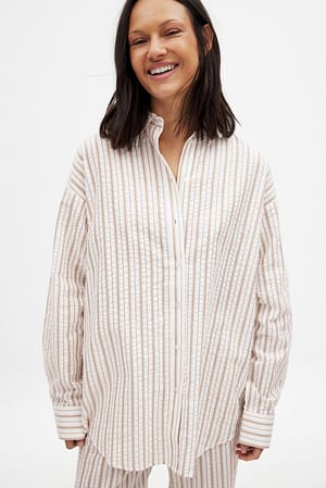 Brown/creme Seersucker Long Sleeve Shirt