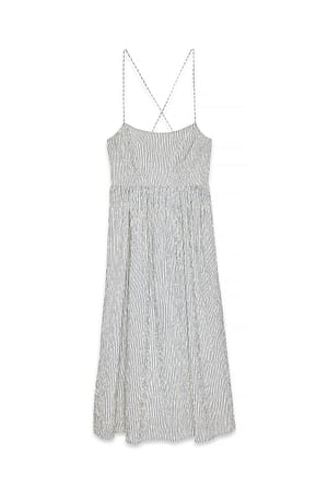 Blue Seersucker Open Back Midi Dress