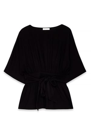 Black Seersucker Short Sleeve Blouse