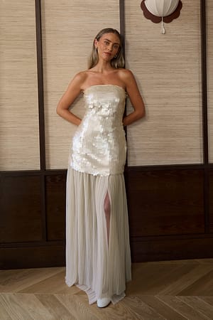 Cream Sequin Bandeau Maxi Dress