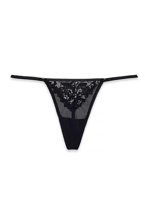 Black Tanga med paljettdetaljer