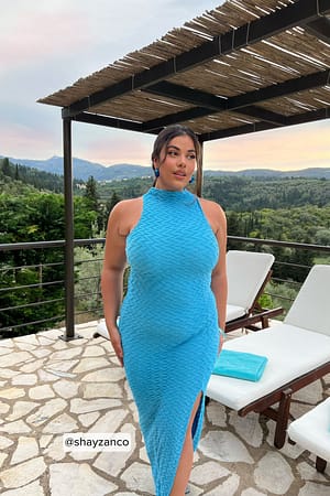 Blue Gestructureerde maxi-jurk