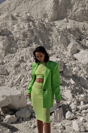 Neon Green Sheer Long Sleeve Lurex Top