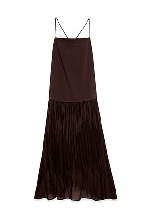 Brown Sheer Plisse Skirt Slip Dress