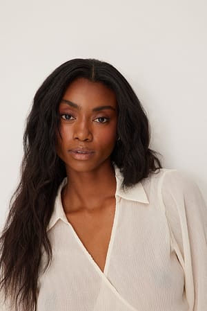 Offwhite Sheer Structured Wrap Blouse