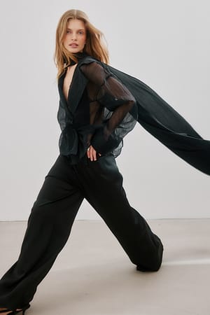 Black Sheer Wrap Shirt