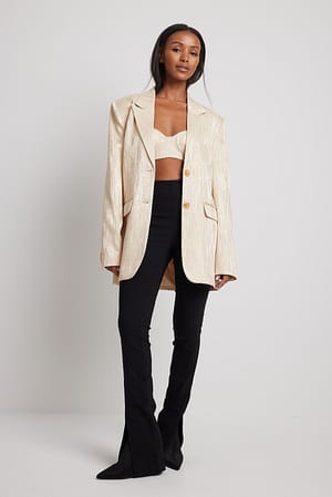 Champagne Glanzende blazer met gemarkeerde taille