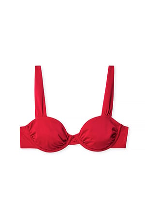 Spicy Red Drapert og skinnende bikini-BH med brede stropper