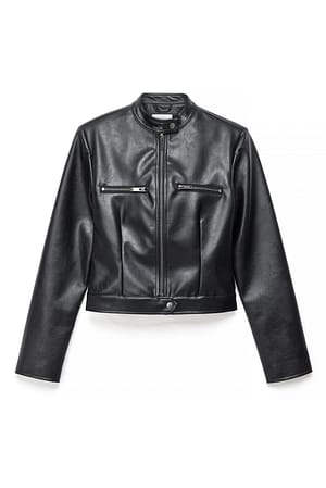 Black Short Fitted Pu Jacket