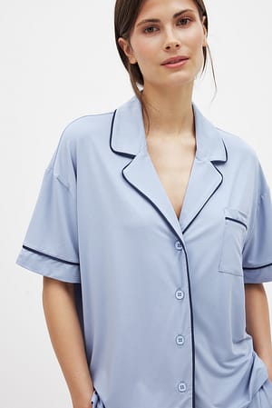 Navy/Light Blue Short Sleeve Pyjamas Shirt