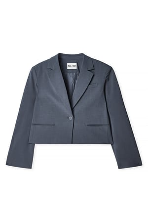 Mid Grey Kort figursydd blazer med rett passform
