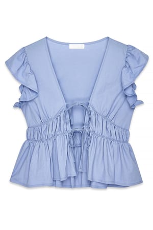 Light Blue Shoulder Flounce Top