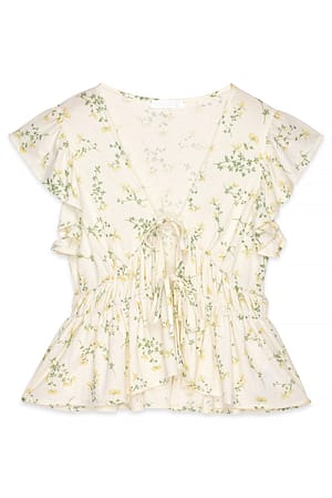 Small Yellow Flowers Top con volantes en los hombros