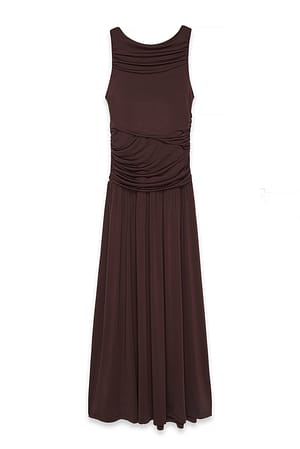 Brown Sleeveless Dropped Waist Maxi Dress
