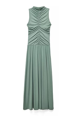 Green Sleeveless Rouched Midi Dress