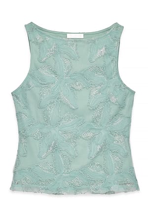 Light Blue Ærmeløs top med pailletter