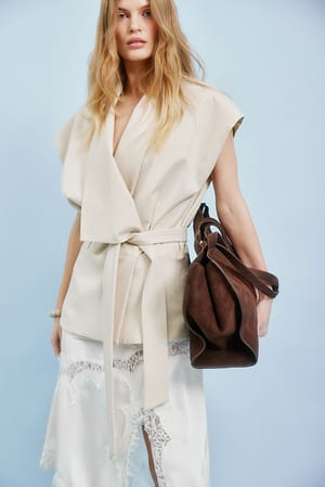 Cream Sleeveless Wrap Vest