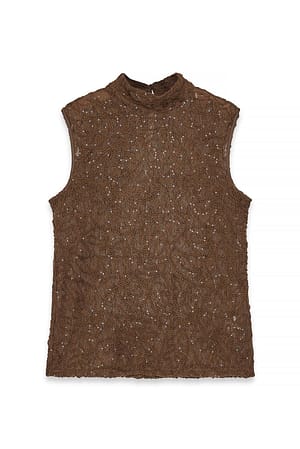 Brown Sleeveless Lace Top