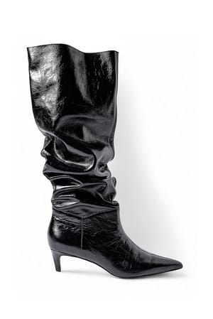 Black Slouchy Leather Knee High Boots