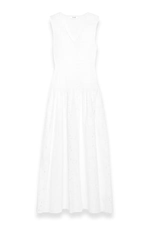 White Anglaise-Maxikleid mit Smockedetail