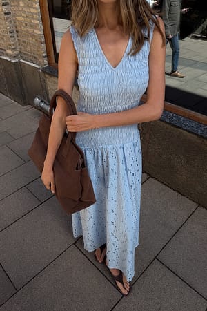 Blue Smock Detail Anglaise Maxi Dress