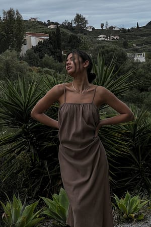 Taupe Soft Cotton Flowy Midi Dress
