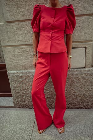 Red Flare Mid Waist Trousers