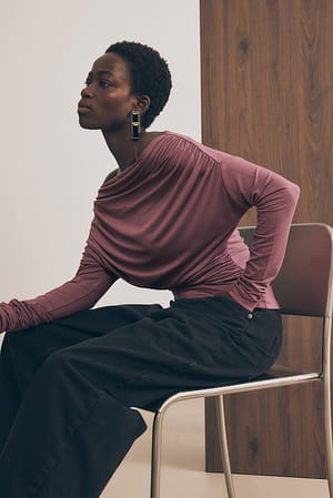 Brown Soft Line langærmet top med drapering
