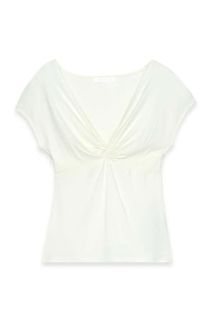 White Soft Line Short Sleeve Twist Top