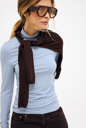 Light Blue Soft Line Turtle Neck Top