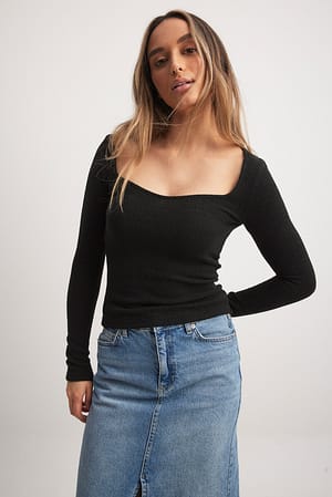 Black Langærmet top i blødt stof