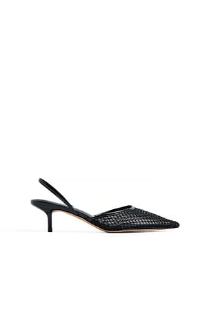 Black Zapatos de tacón de malla brillante