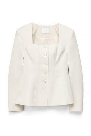 White Blazer ajusté à encolure carrée